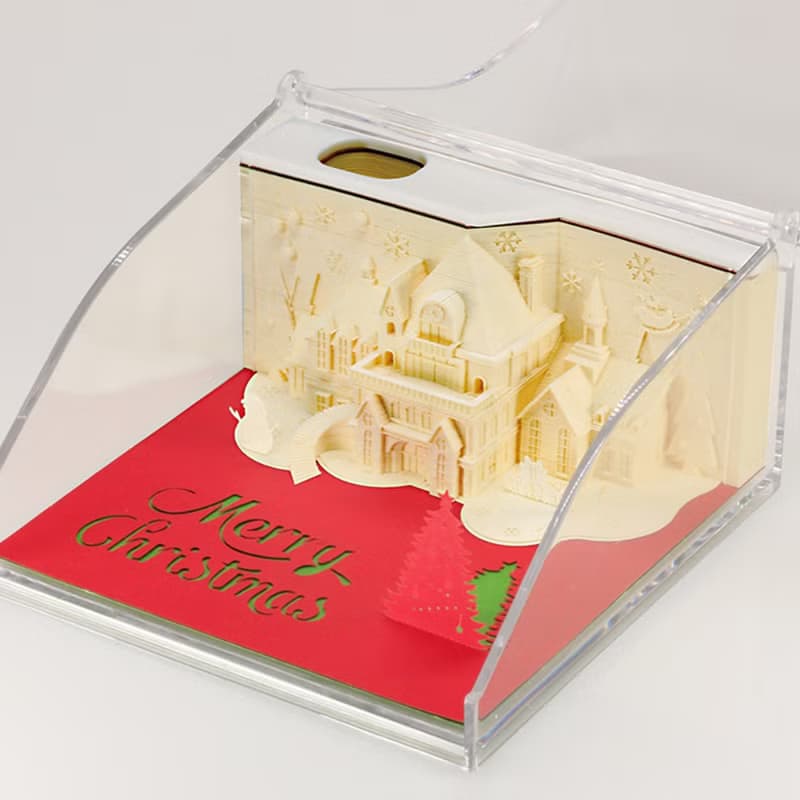 聖誕雪屋 3D立體鐳射紙雕 趣味便條紙 留言卡