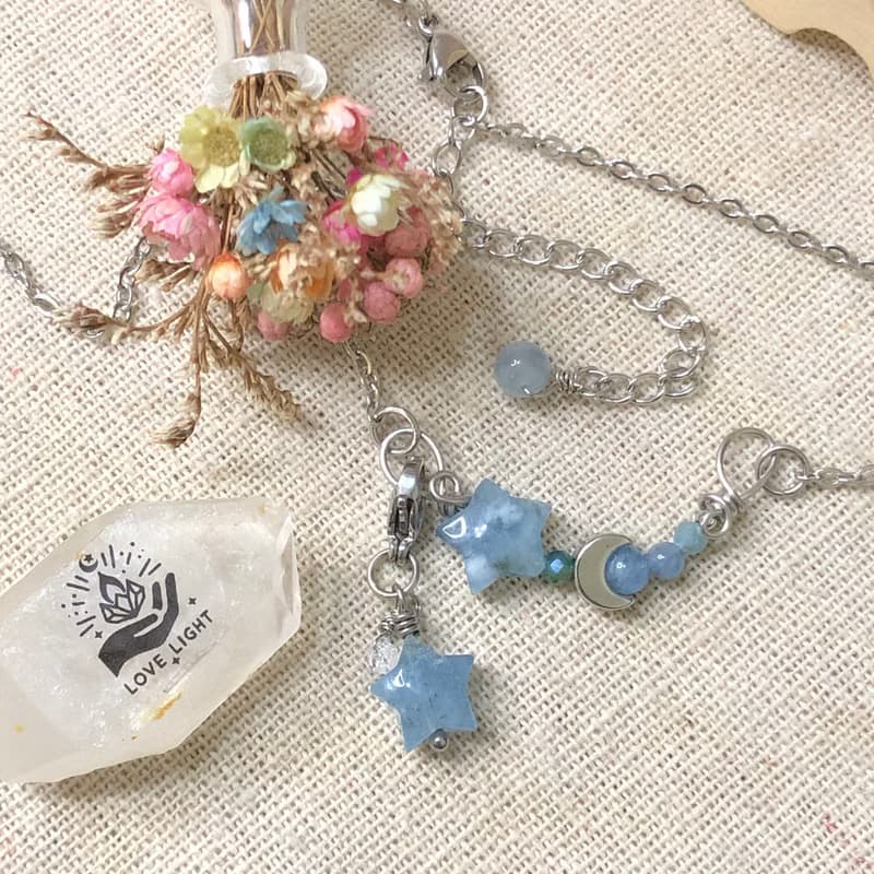 海藍寶星星項鍊 隨意扣 星星月亮手作飾品