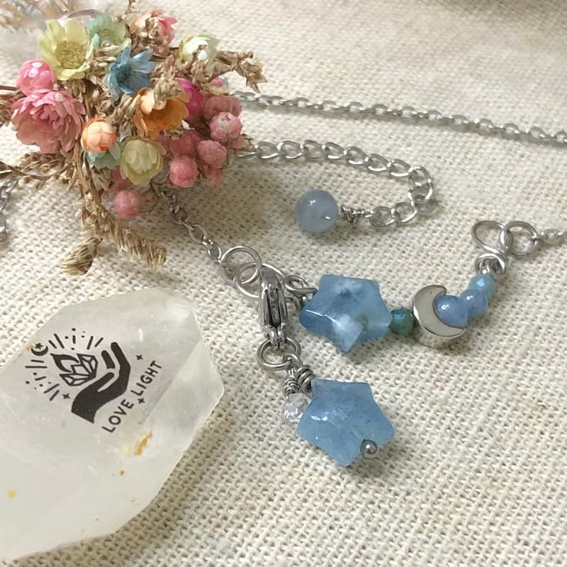 海藍寶星星項鍊 隨意扣 星星月亮手作飾品