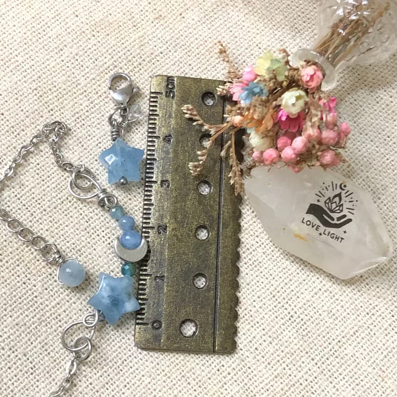 海藍寶星星項鍊 隨意扣 星星月亮手作飾品