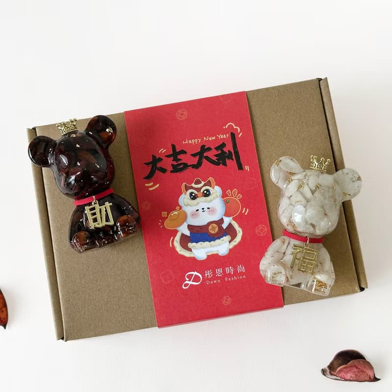 【快速出貨】新春水晶熊禮盒 紅虎眼 月光石 | 新年禮物 賀禮