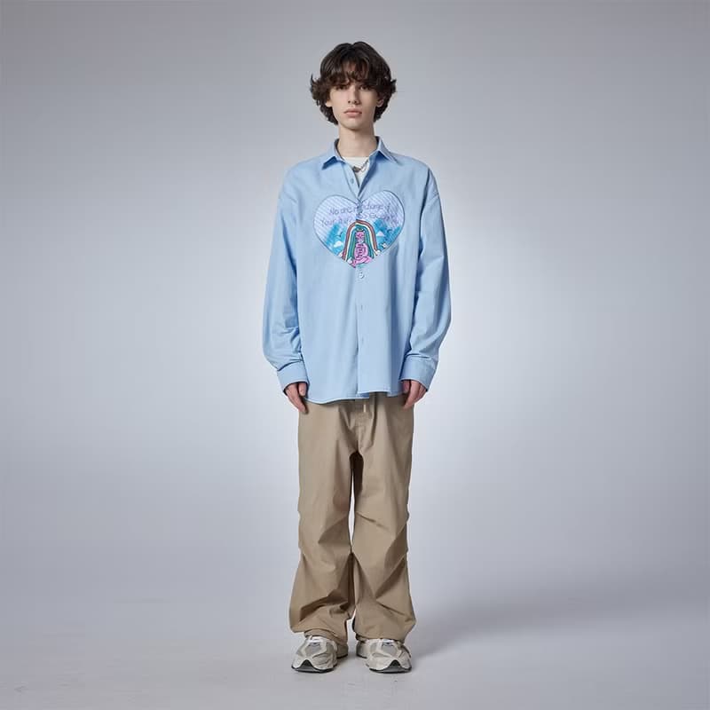 【情人節禮物】藍色長袖襯衫男 情侶愛心紐扣襯衣外套