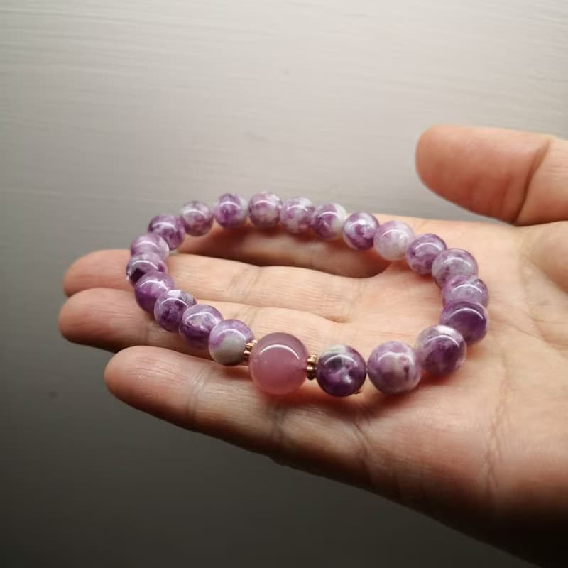 紫鋰雲母圓珠手串 紫水晶 氣質串珠手鍊 天然石 紫色系 半寶石