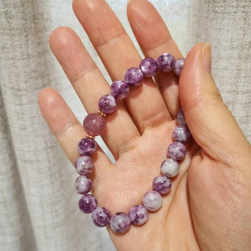 紫鋰雲母圓珠手串 紫水晶 氣質串珠手鍊 天然石 紫色系 半寶石
