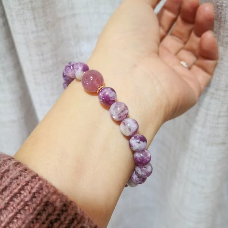 紫鋰雲母圓珠手串 紫水晶 氣質串珠手鍊 天然石 紫色系 半寶石
