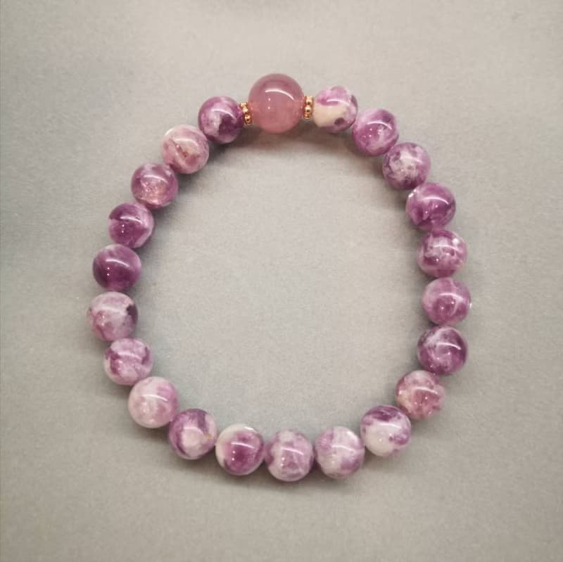 紫鋰雲母圓珠手串 紫水晶 氣質串珠手鍊 天然石 紫色系 半寶石