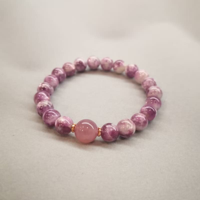 紫鋰雲母圓珠手串 紫水晶 氣質串珠手鍊 天然石 紫色系 半寶石