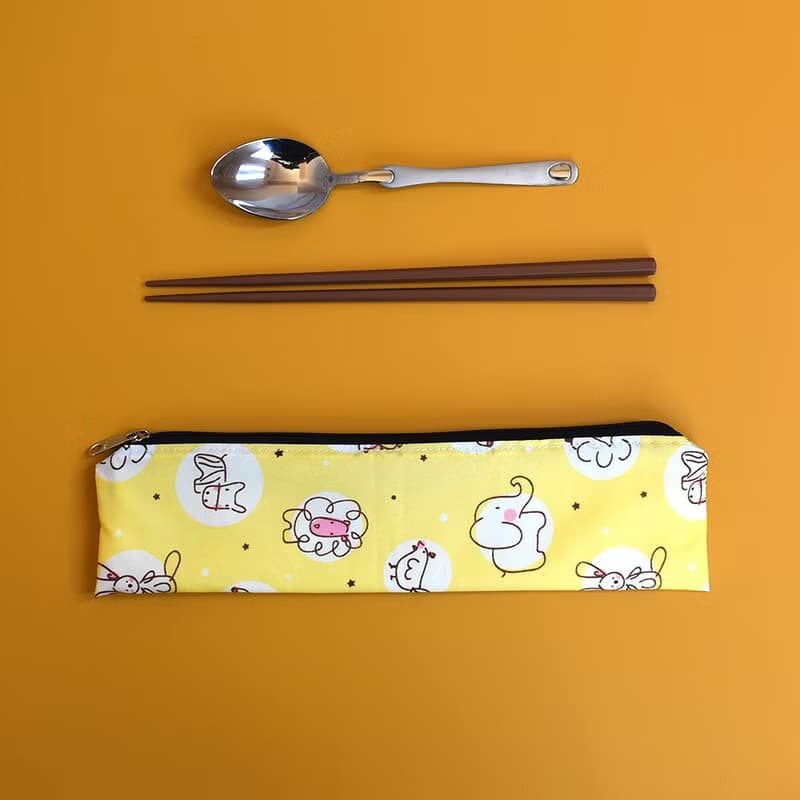 外出餐具組(筷袋+筷子+湯匙)_速寫動物