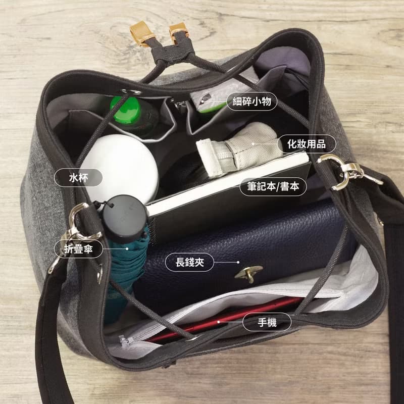 水洗工藝復古紋理牛仔x帆布水桶包 2色 可加購牛皮肩帶 多種背法