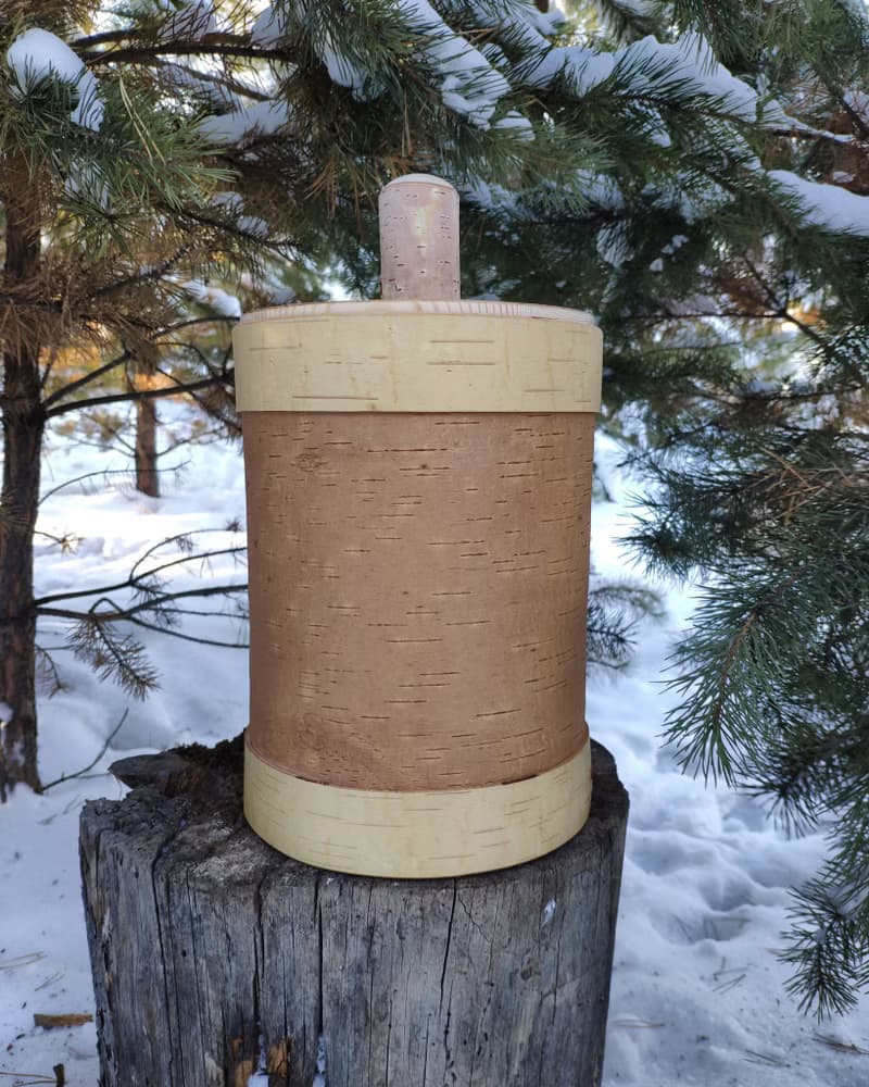 Big birch bark box, birch bark canister, tea box
