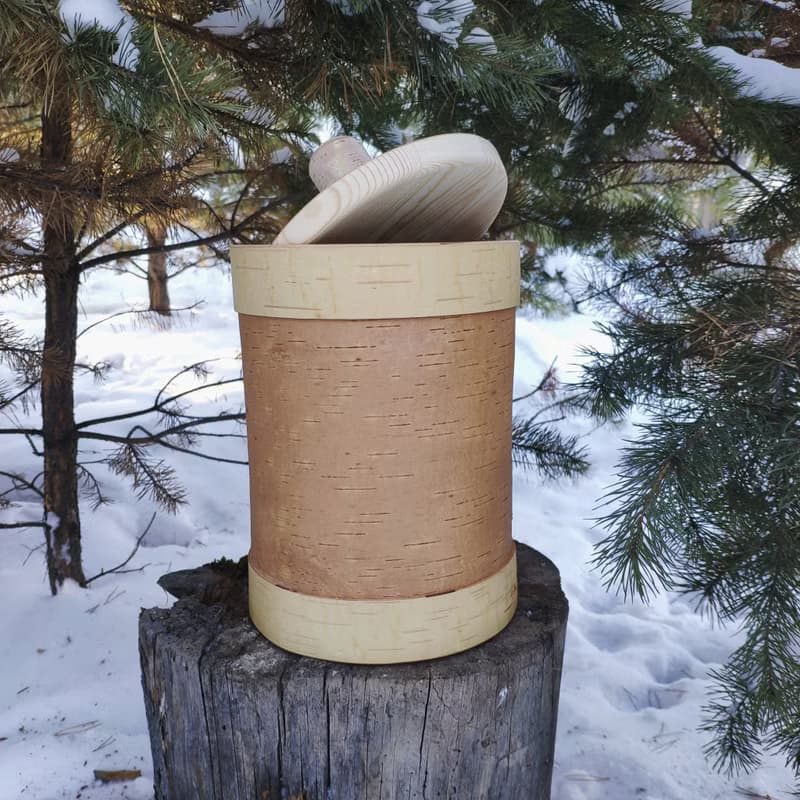 Big birch bark box, birch bark canister, tea box