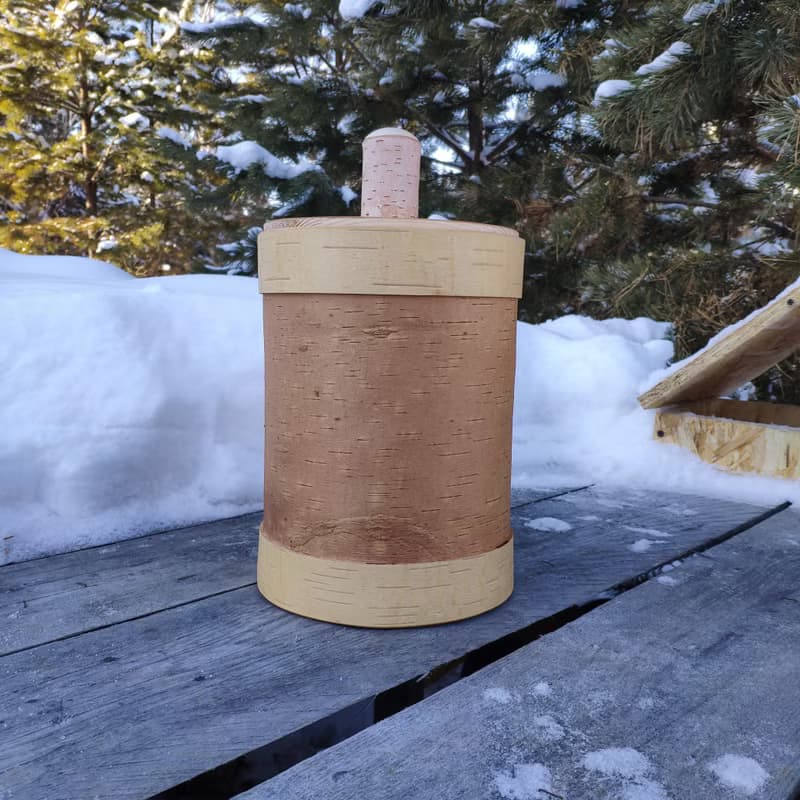 Big birch bark box, birch bark canister, tea box