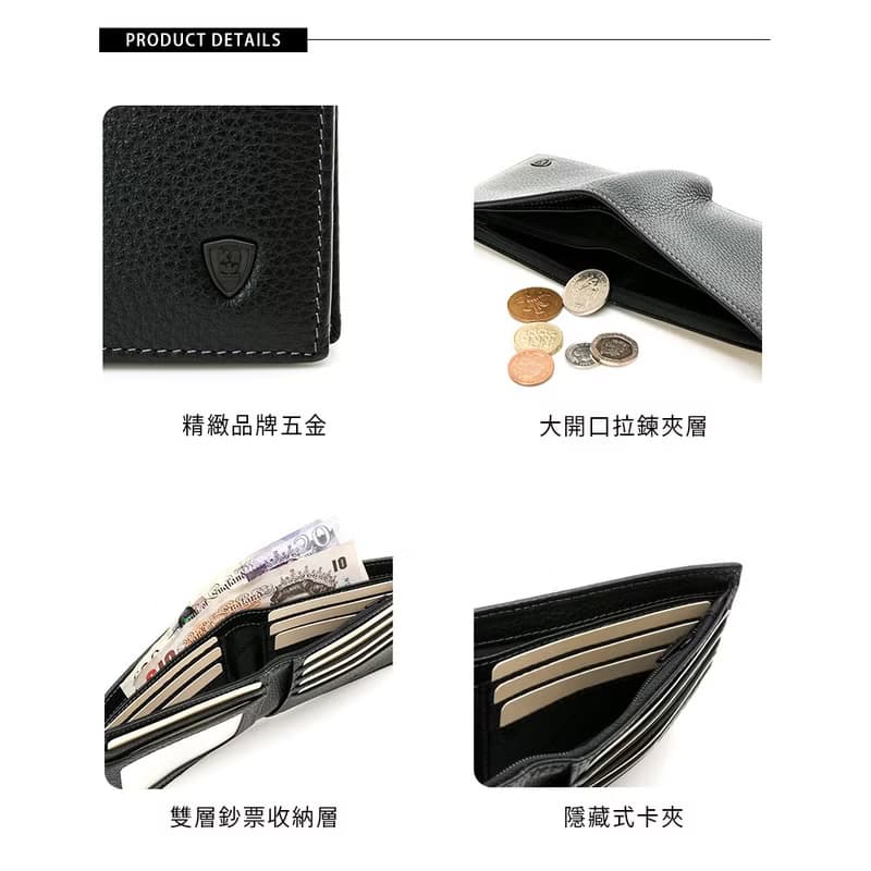 【金安德森】Owen 牛皮左右翻單窗式短夾-神秘黑