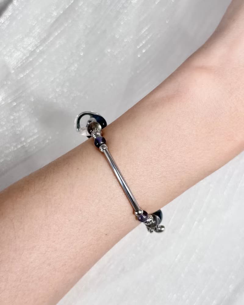 沁藍冰晶水晶手鍊 - 醫療鋼/藍晶石/拉長石/堇青石/白水晶