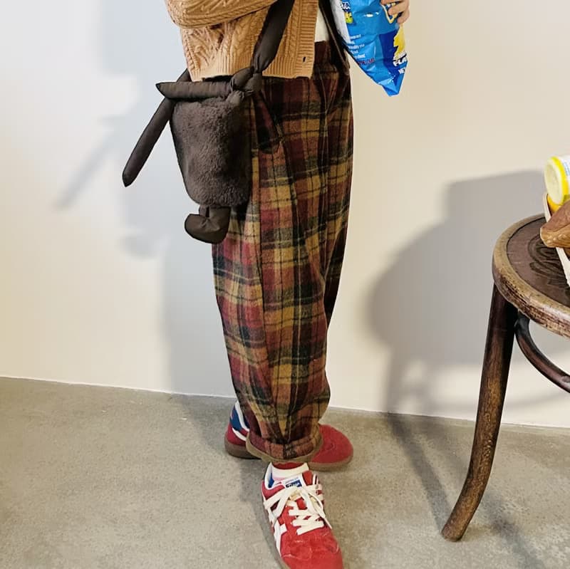 復古格子加絨長褲子 / 童裝