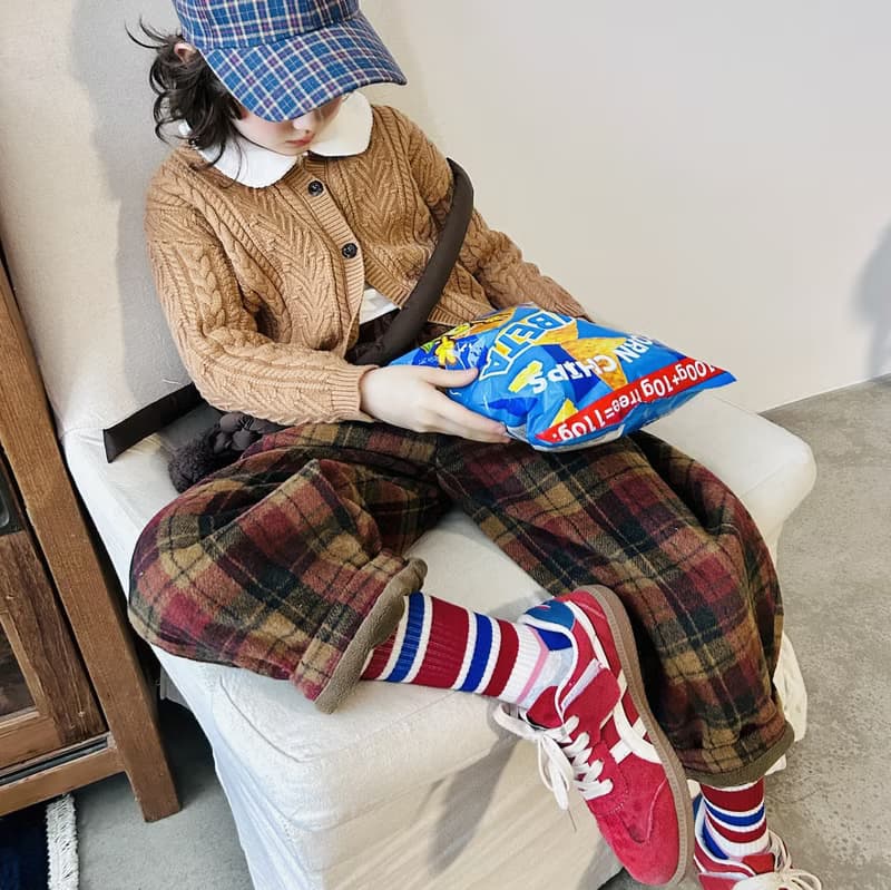 復古格子加絨長褲子 / 童裝