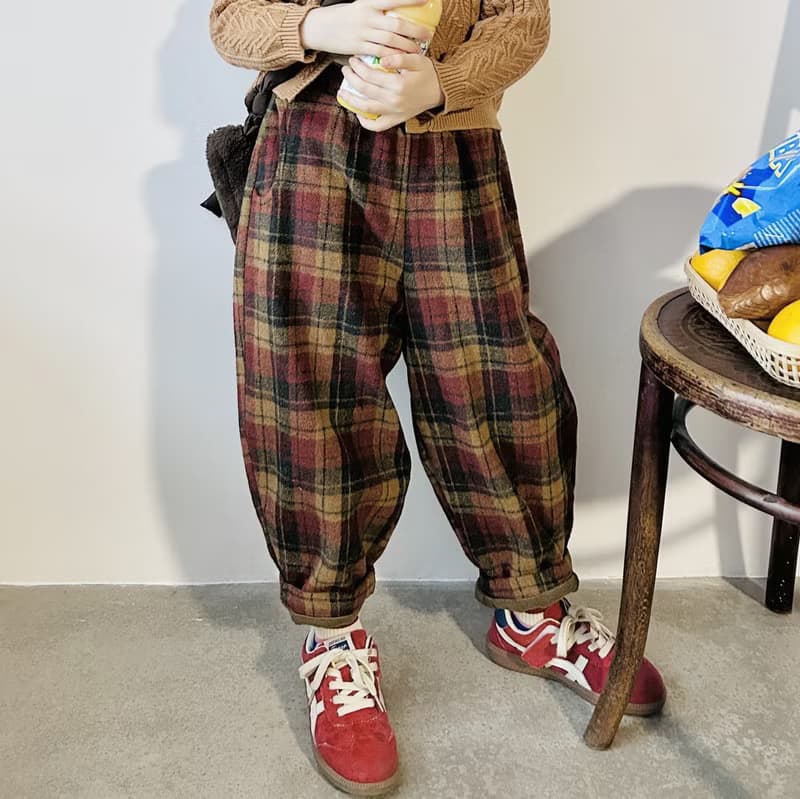 復古格子加絨長褲子 / 童裝