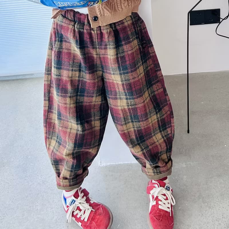 復古格子加絨長褲子 / 童裝