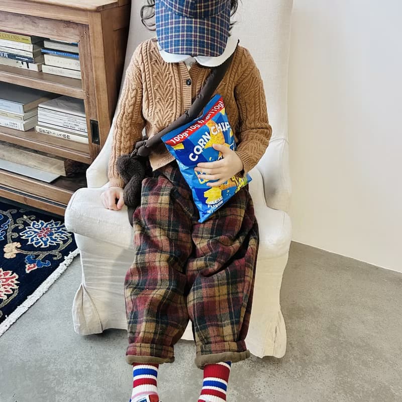 復古格子加絨長褲子 / 童裝