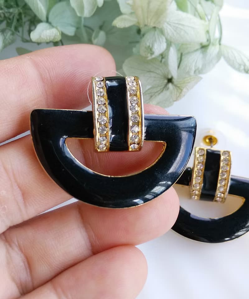 Vintage Jewelry 西洋古董飾品 ART DECO 氣質 半環 針式耳環