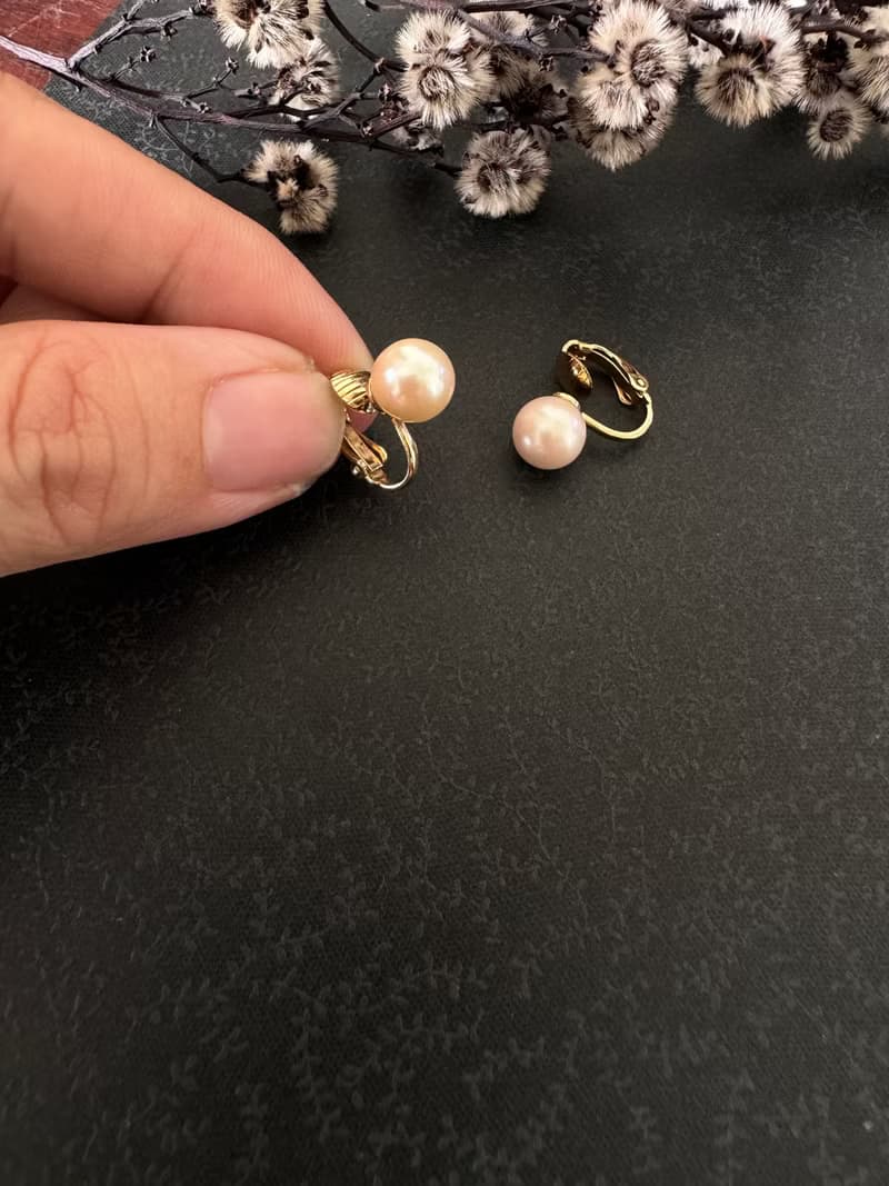 古董立體單顆仿珠珍珠小球夾式耳環  C1075