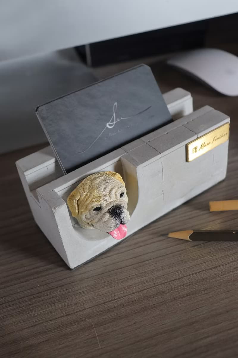 曙MUSE 英國鬥牛犬水泥名片架 手機架 辦公室 擴香石 手作 創意