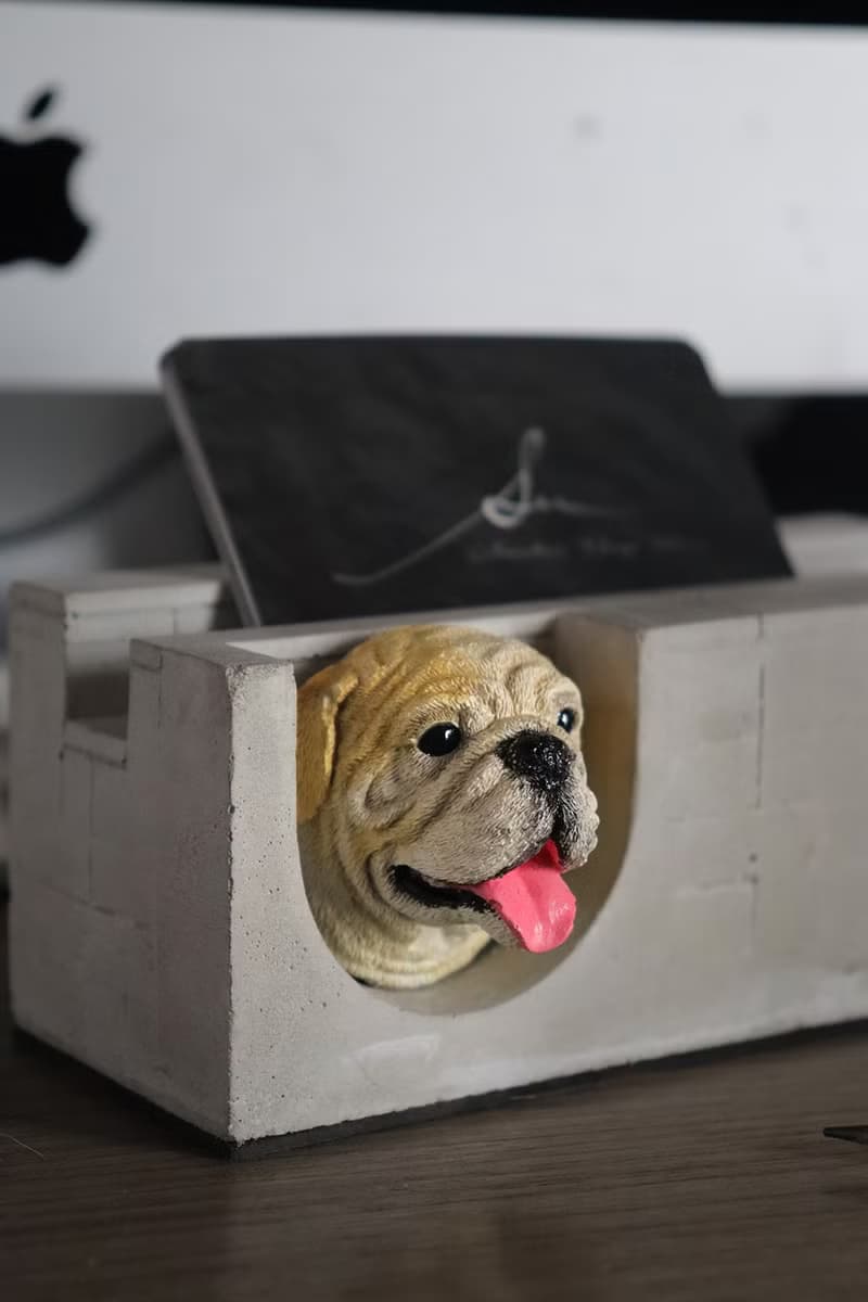 曙MUSE 英國鬥牛犬水泥名片架 手機架 辦公室 擴香石 手作 創意