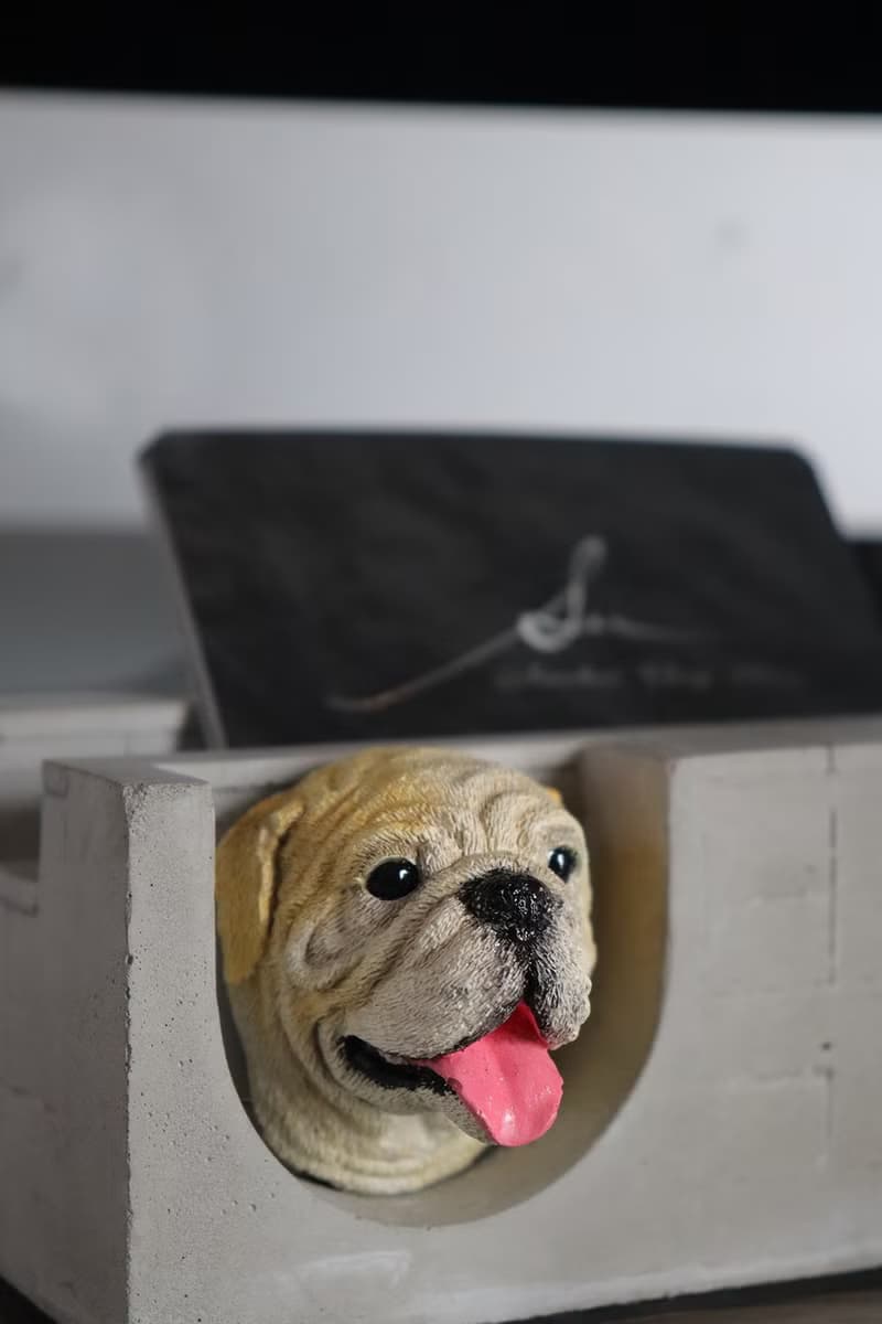 曙MUSE 英國鬥牛犬水泥名片架 手機架 辦公室 擴香石 手作 創意