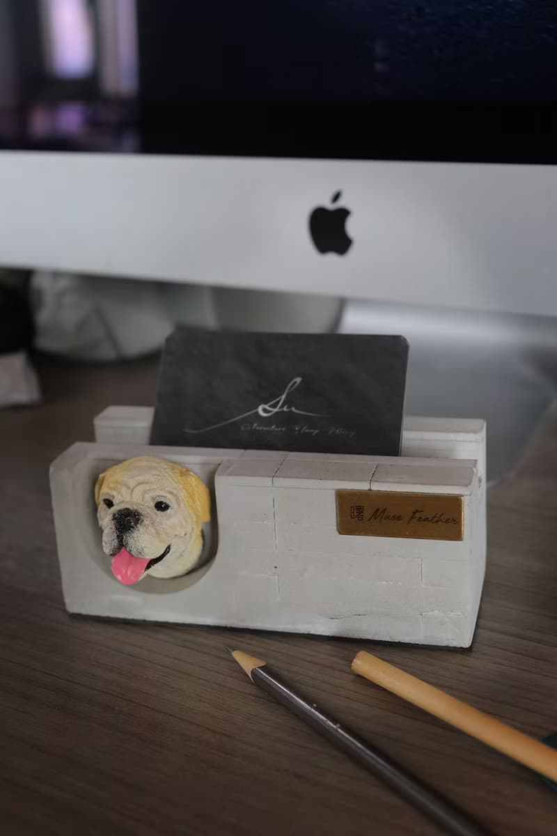 曙MUSE 英國鬥牛犬水泥名片架 手機架 辦公室 擴香石 手作 創意