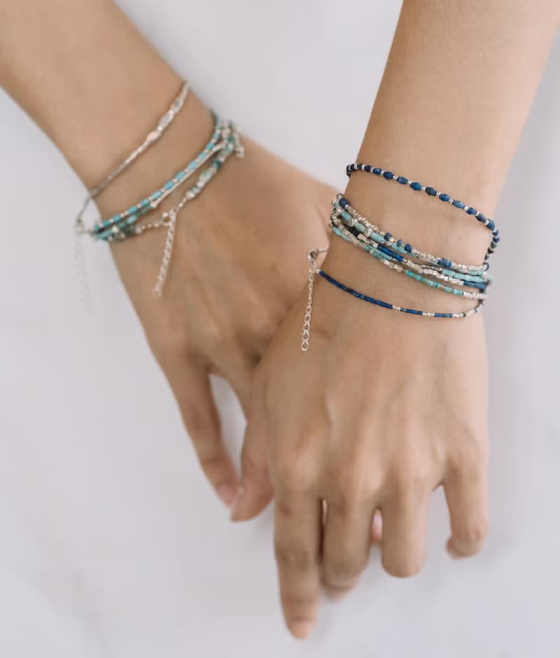 Turquoise or lapis lazuli and cube silver beads bracelet (B0071)