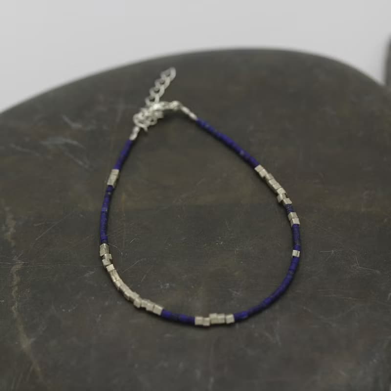 Turquoise or lapis lazuli and cube silver beads bracelet (B0071)