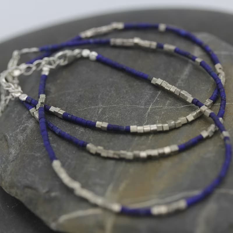 Turquoise or lapis lazuli and cube silver beads bracelet (B0071)