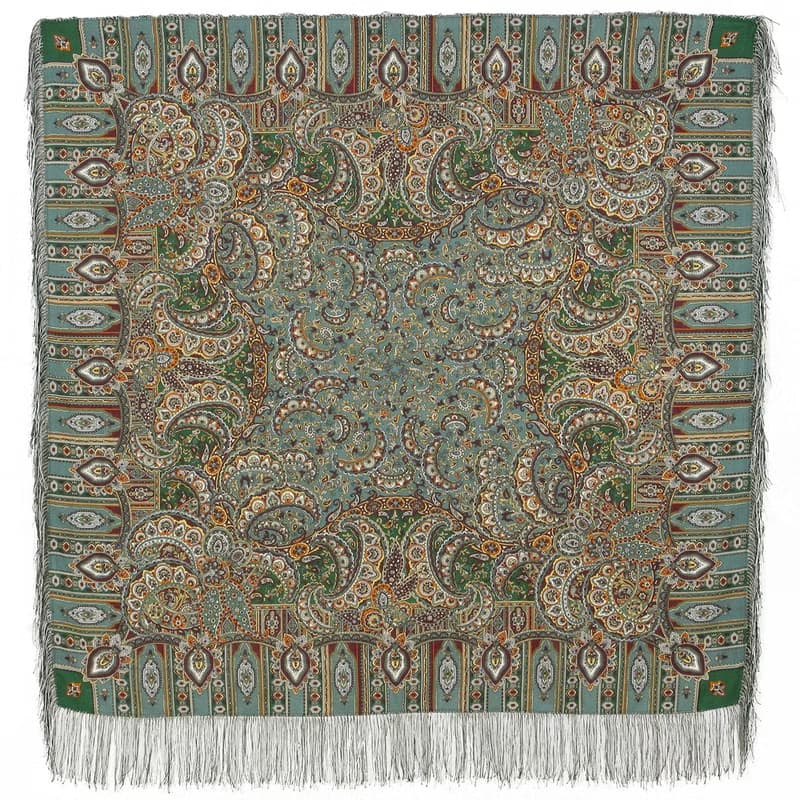 Pavlovo Posad Russian Shawl 100% Wool Scarf 125x125 cm Wrap Silk Fringe 598-52
