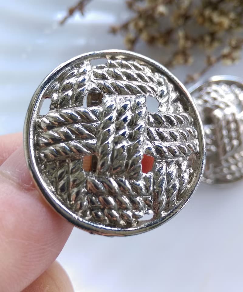 Vintage Jewelry 西洋古董飾品  銀色調 幾何編織繩索 夾式耳環