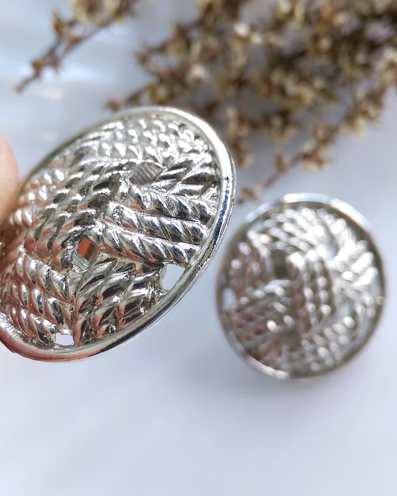 Vintage Jewelry 西洋古董飾品  銀色調 幾何編織繩索 夾式耳環