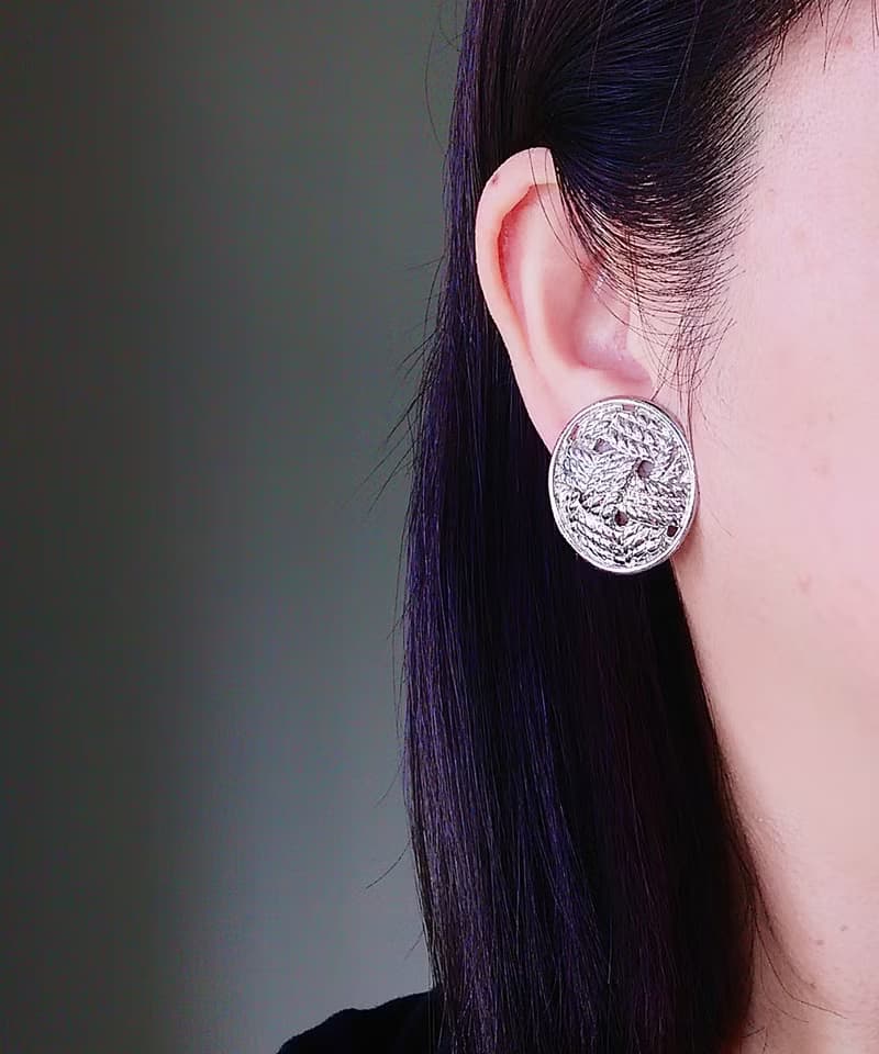 Vintage Jewelry 西洋古董飾品  銀色調 幾何編織繩索 夾式耳環