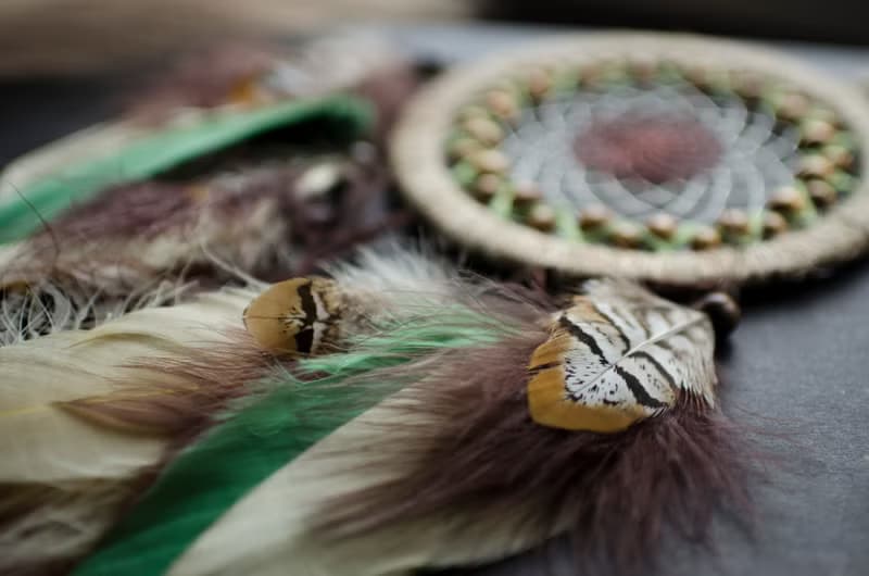 Handmade Beige Dreamcatcher with Green Feathers - Boho Wall Decor - Unique Gift