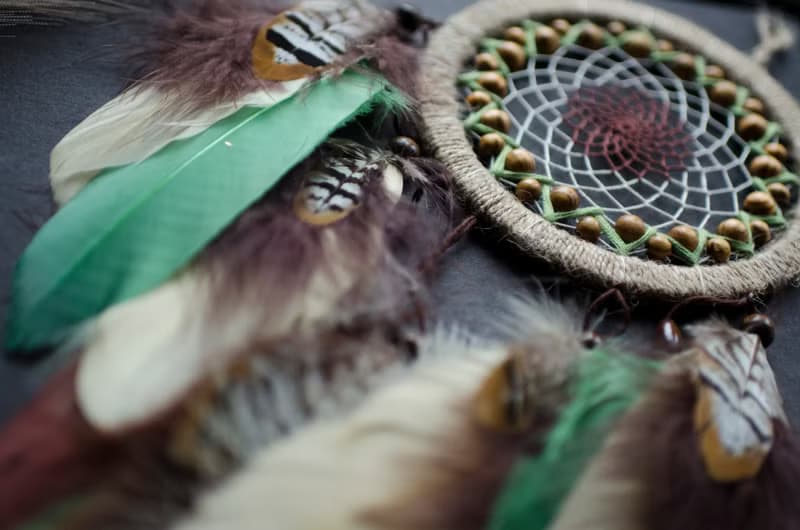 Handmade Beige Dreamcatcher with Green Feathers - Boho Wall Decor - Unique Gift