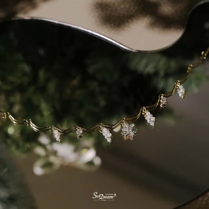 雪花海藍寶珍珠項鍊 雪花項鍊 海藍寶 聖誕節禮物 生日禮物
