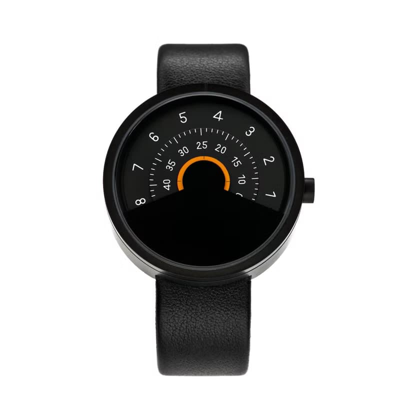 ANICORN Series 000 簡約轉盤機械手錶－純鋼霧面黑+橙色