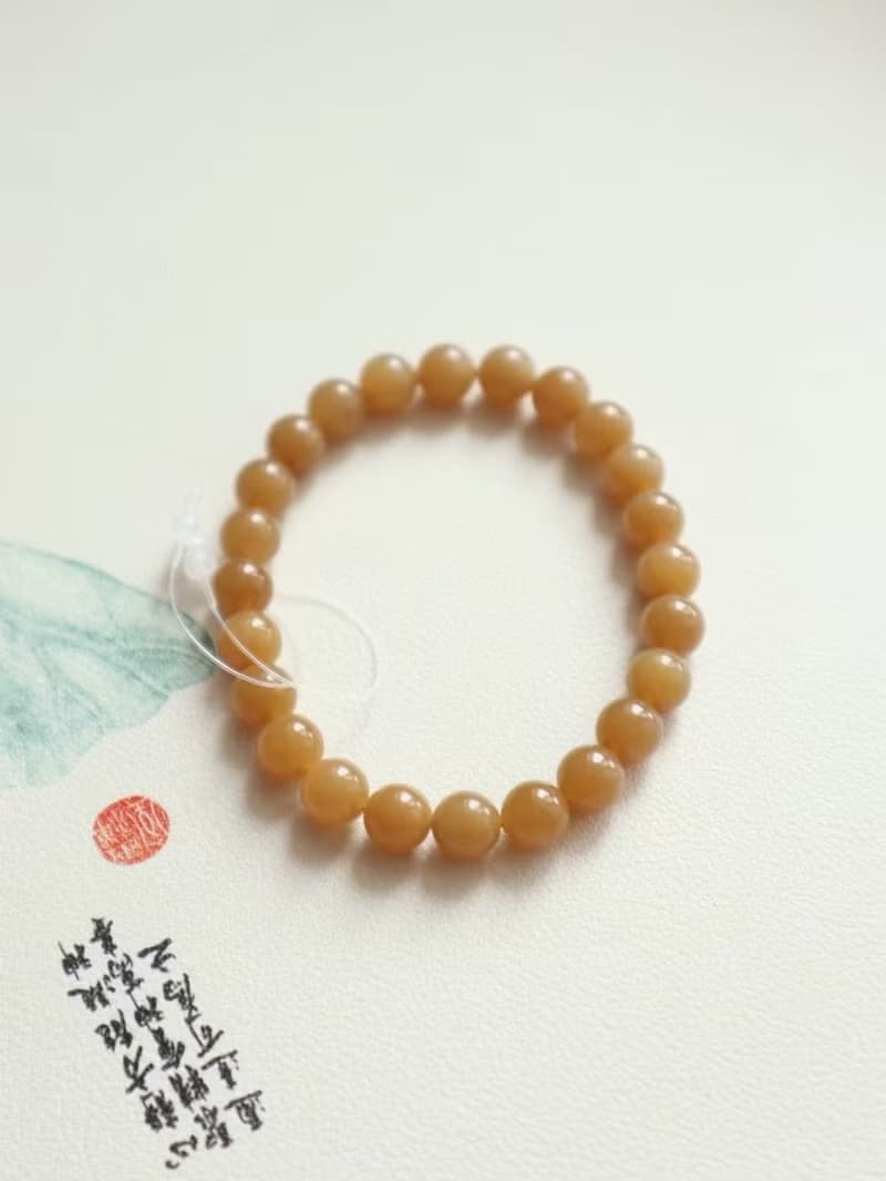 精品 天然糖料和田玉手鏈手串 顏色美料子細膩柔潤度高 8mm