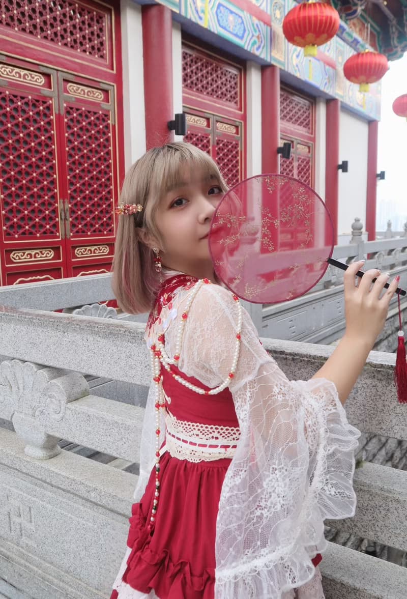 紅梅團扇愛心珍珠耳環