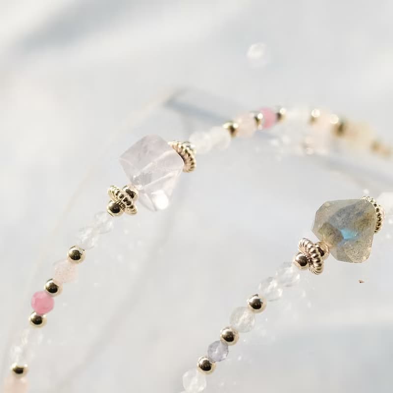 午茶時光 原礦粉晶手鍊 14K包金 天然水晶原礦 粉晶