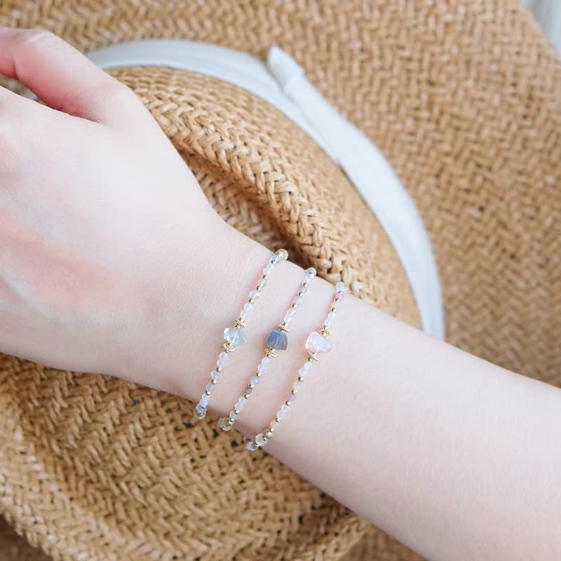 午茶時光 原礦粉晶手鍊 14K包金 天然水晶原礦 粉晶