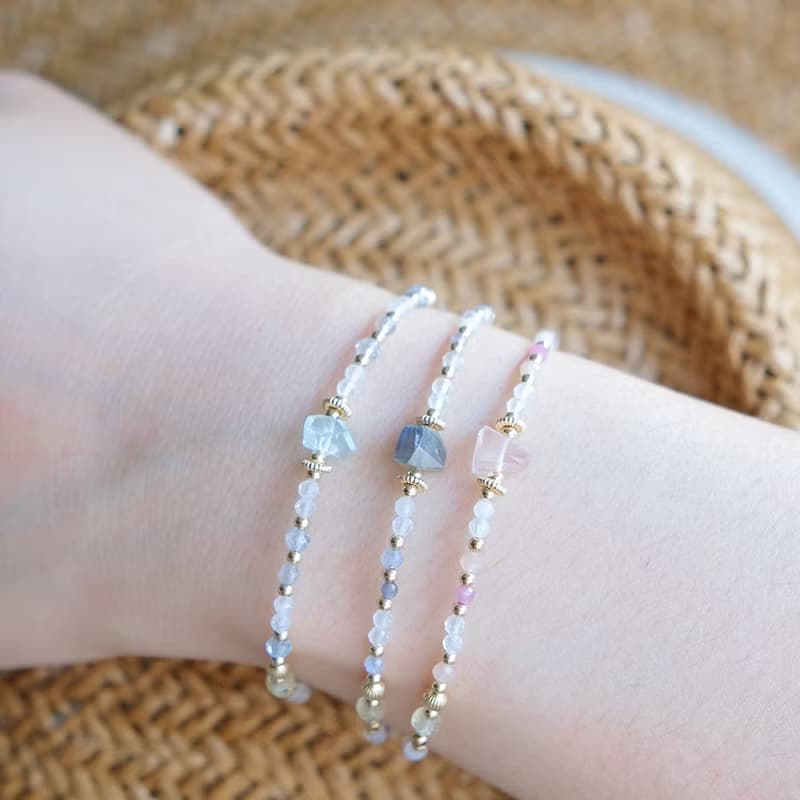 午茶時光 原礦粉晶手鍊 14K包金 天然水晶原礦 粉晶