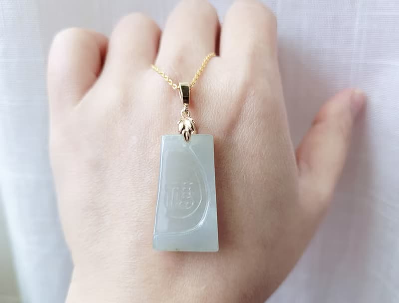 【親翠】天然翡翠 冰晴老種福字無事牌14K金葉子釦頭鎖骨鏈