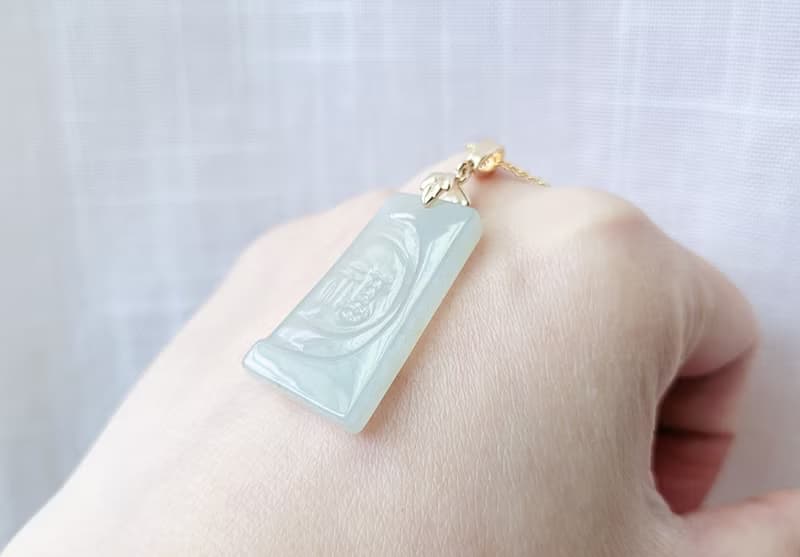 【親翠】天然翡翠 冰晴老種福字無事牌14K金葉子釦頭鎖骨鏈