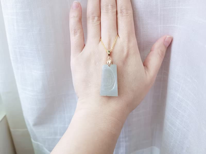 【親翠】天然翡翠 冰晴老種福字無事牌14K金葉子釦頭鎖骨鏈