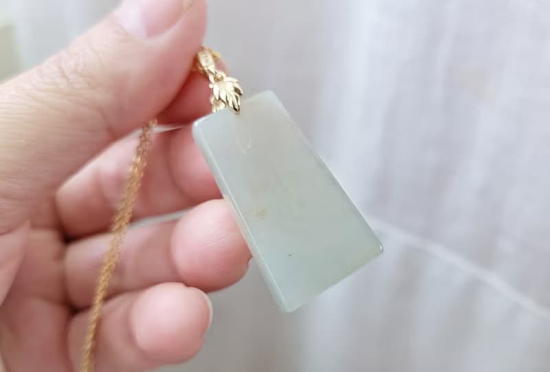 【親翠】天然翡翠 冰晴老種福字無事牌14K金葉子釦頭鎖骨鏈