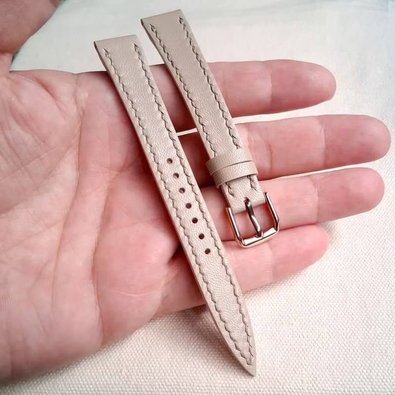 【一般款式錶帶 - 米灰色】高級皮革  手工訂製